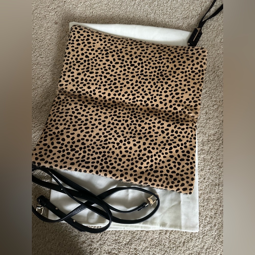 Covet by Stella & Dot Crosby Leopard print calf hair / black leather crossbody